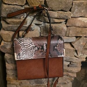 Dune London Brown and Snake Print Shoulder Bag